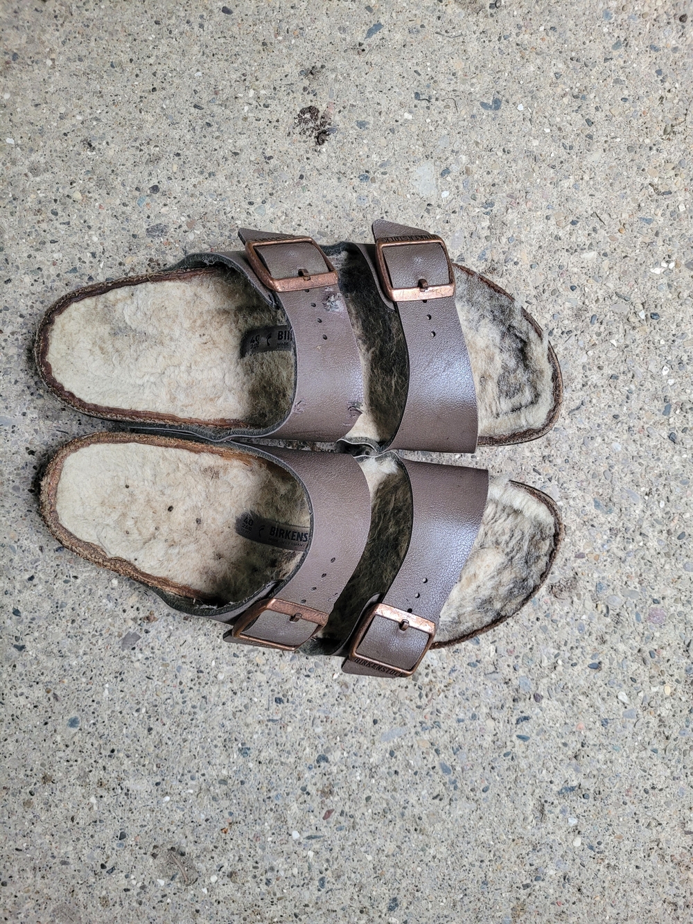 Birkenstock Men's Brown Leather & Shearling Two-Strap Sandals